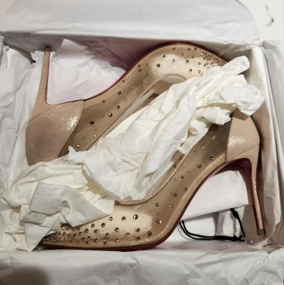 Louboutin Follies Strass Crystal Nude Heels - Picture 6 of 16